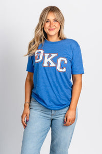 OKC diagonal hoop unisex t-shirt royal - Trendy Oklahoma City Basketball T-Shirts Lush Fashion Lounge Boutique in Oklahoma City