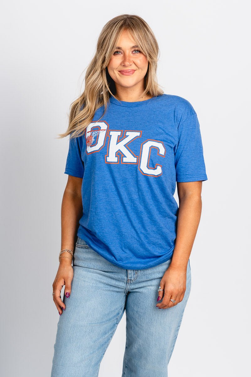 OKC diagonal hoop unisex t-shirt royal - Trendy Oklahoma City Basketball T-Shirts Lush Fashion Lounge Boutique in Oklahoma City