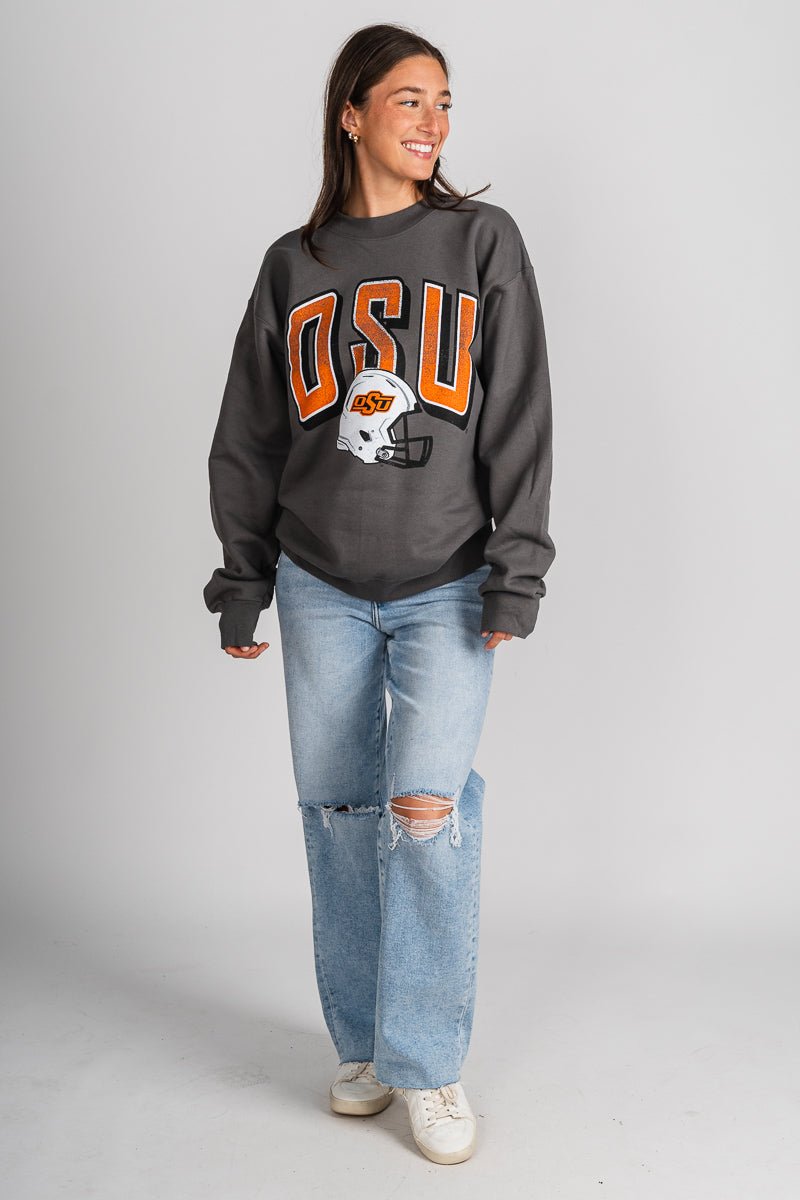 OSU OSU Cowboys helmet fade sweatshirt charcoal Sweatshirt | Lush Fashion Lounge Trendy Oklahoma State Cowboys Apparel & Cute Gameday T-Shirts