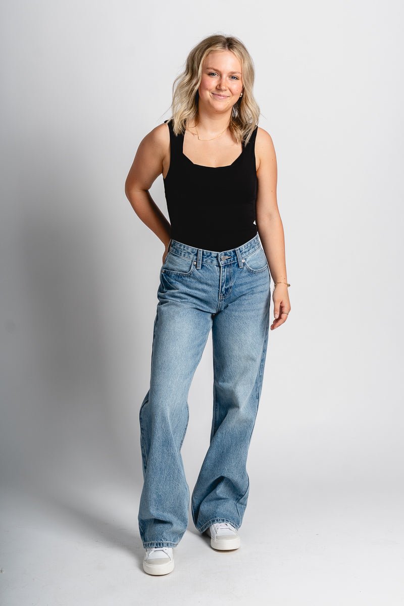 Just USA low rise relaxed fit jeans light denim | Lush Fashion Lounge: boutique women's jeans, fashion jeans for women, affordable fashion jeans, cute boutique jeans