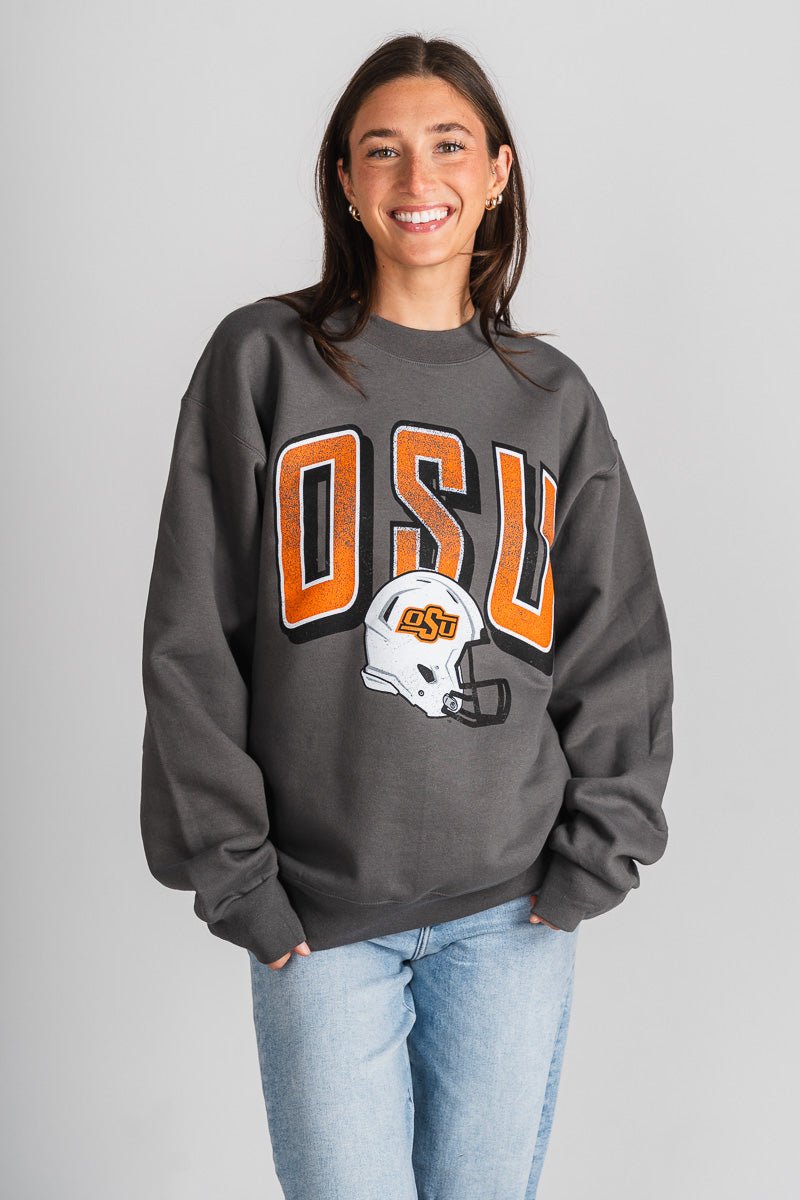 OSU OSU Cowboys helmet fade sweatshirt charcoal Sweatshirt | Lush Fashion Lounge Trendy Oklahoma State Cowboys Apparel & Cute Gameday T-Shirts