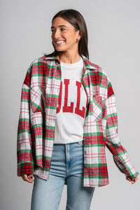 Plaid shacket red/green – Trendy Jackets | Cute Fashion Blazers at Lush Fashion Lounge Boutique in Oklahoma City