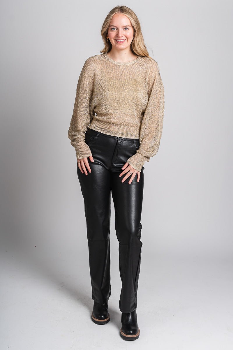 Metallic knit sweater gold - Affordable New Year's Eve Party Outfits at Lush Fashion Lounge Boutique in Oklahoma City