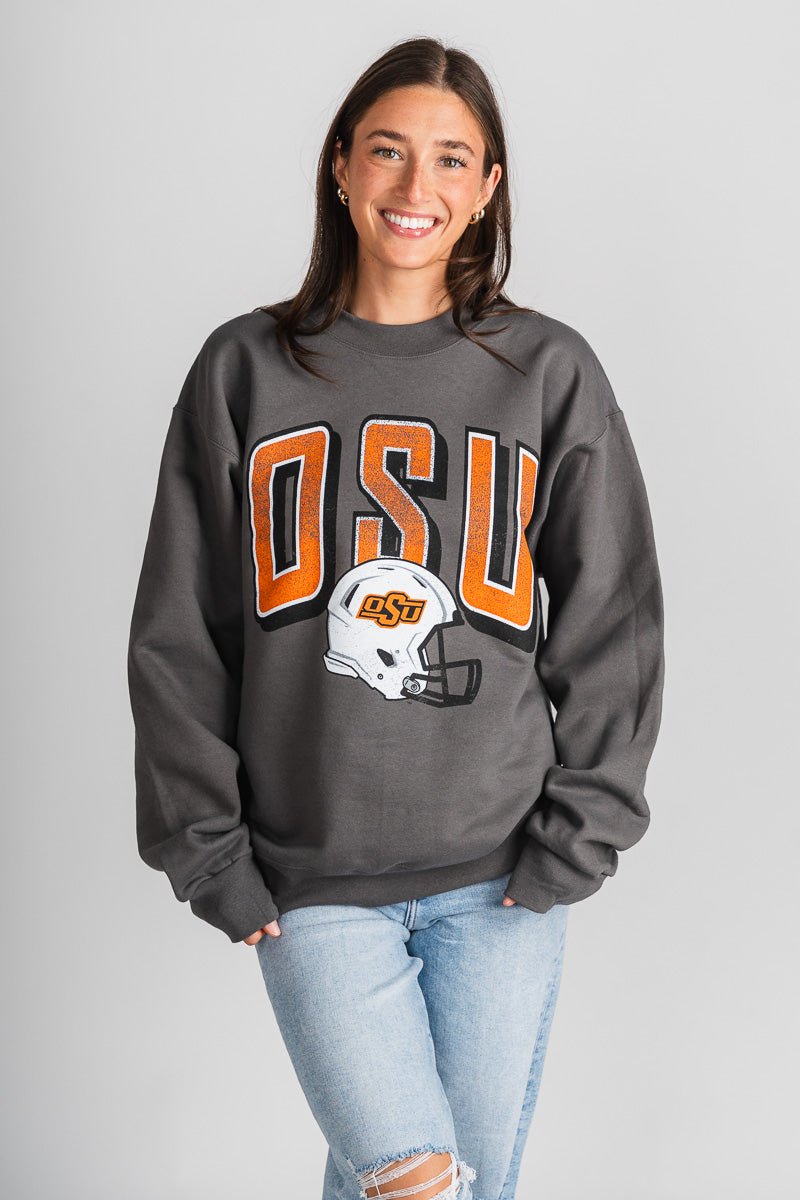 OSU OSU Cowboys helmet fade sweatshirt charcoal Sweatshirt | Lush Fashion Lounge Trendy Oklahoma State Cowboys Apparel & Cute Gameday T-Shirts