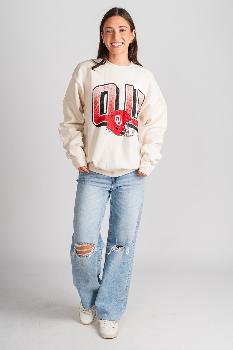 OU OU Sooners helmet fade sweatshirt cream Sweatshirt | Lush Fashion Lounge Trendy Oklahoma University Sooners Apparel & Cute Gameday T-Shirts