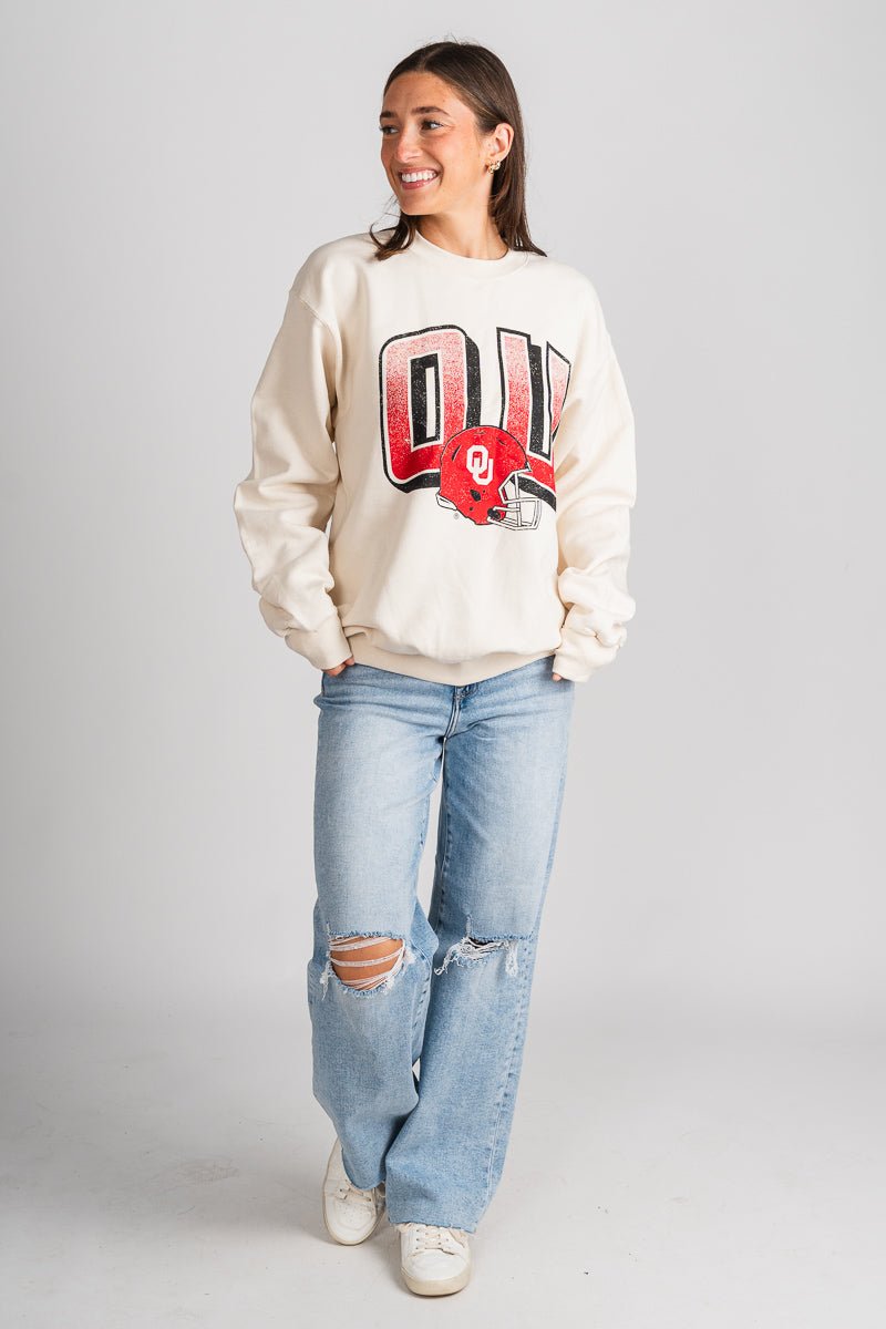 OU OU Sooners helmet fade sweatshirt cream Sweatshirt | Lush Fashion Lounge Trendy Oklahoma University Sooners Apparel & Cute Gameday T-Shirts