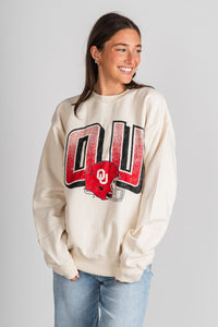 OU OU Sooners helmet fade sweatshirt cream Sweatshirt | Lush Fashion Lounge Trendy Oklahoma University Sooners Apparel & Cute Gameday T-Shirts