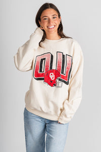 OU OU Sooners helmet fade sweatshirt cream Sweatshirt | Lush Fashion Lounge Trendy Oklahoma University Sooners Apparel & Cute Gameday T-Shirts