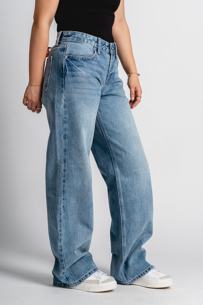Just USA low rise relaxed fit jeans light denim | Lush Fashion Lounge: boutique women's jeans, fashion jeans for women, affordable fashion jeans, cute boutique jeans