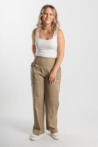 Smocked high waist pants taupe | Lush Fashion Lounge: women's boutique pants, boutique women's pants, affordable boutique pants, women's fashion pants