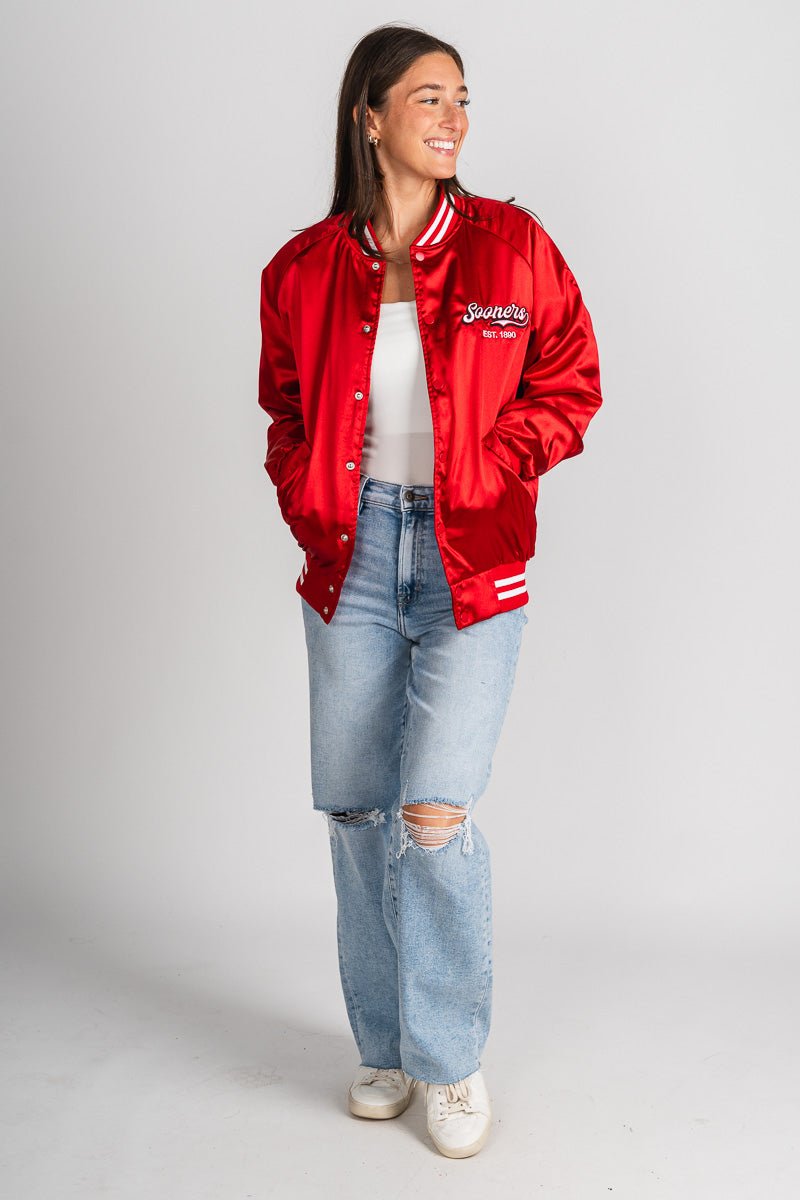 OU OU Sooners embroidered varsity jacket red Jacket | Lush Fashion Lounge Trendy Oklahoma University Sooners Apparel & Cute Gameday T-Shirts