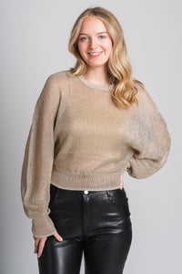 Metallic knit sweater gold - Trendy New Year's Eve Outfits at Lush Fashion Lounge Boutique in Oklahoma City