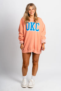 OKC oversized sweatshirt orange - Oklahoma City inspired graphic t-shirts at Lush Fashion Lounge Boutique in Oklahoma City
