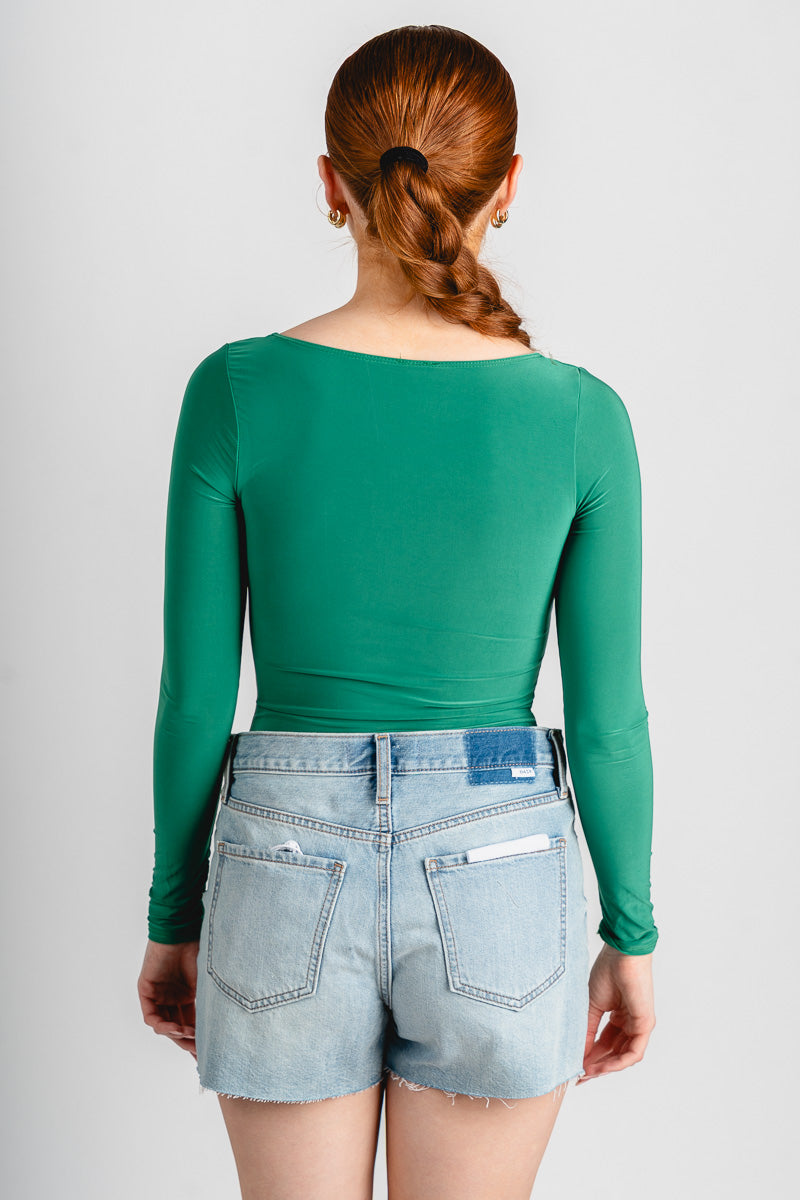 Square neck long sleeve bodysuit kelly green