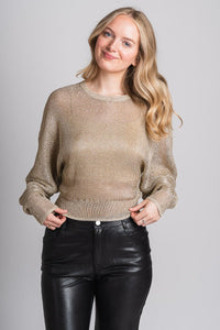 Metallic knit sweater gold - Trendy New Year's Eve Dresses, Skirts, Kimonos and Sequins at Lush Fashion Lounge Boutique in Oklahoma City