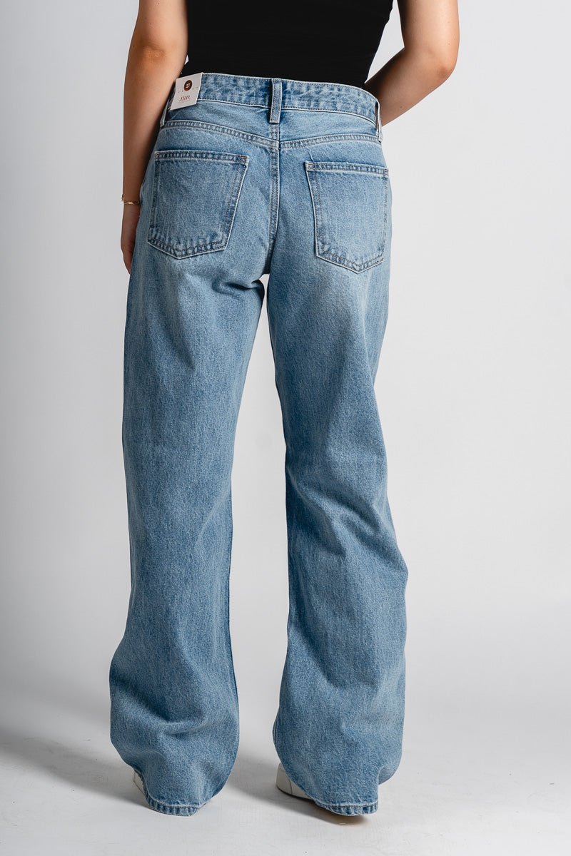 Just USA low rise relaxed fit jeans light denim | Lush Fashion Lounge: boutique women's jeans, fashion jeans for women, affordable fashion jeans, cute boutique jeans