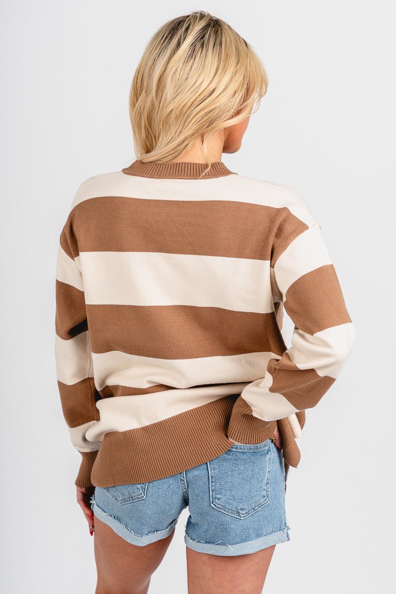 Striped long sleeve sweater tan