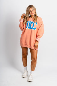 OKC oversized sweatshirt orange - Trendy OKC Thunder T-Shirts at Lush Fashion Lounge Boutique in Oklahoma City