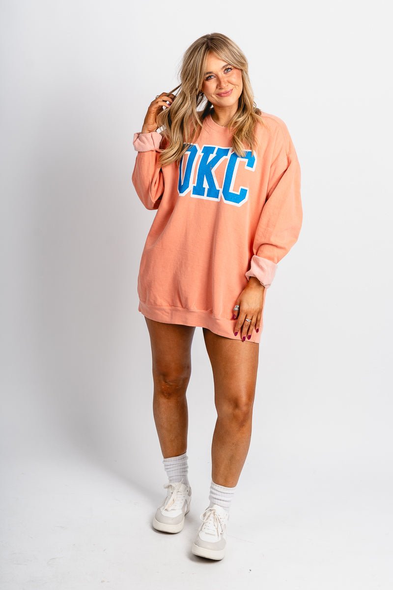 OKC oversized sweatshirt orange - Trendy OKC Thunder T-Shirts at Lush Fashion Lounge Boutique in Oklahoma City