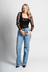 Bow mesh bodysuit black - Trendy Bodysuit - Fashion Bodysuits at Lush Fashion Lounge Boutique in Oklahoma City