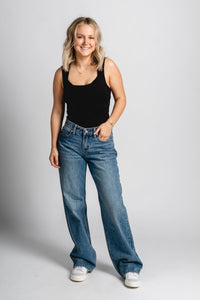 Just USA low rise relaxed fit jeans medium denim | Lush Fashion Lounge: boutique women's jeans, fashion jeans for women, affordable fashion jeans, cute boutique jeans