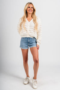 Layered ruffle sweater ivory - Trendy top - Fashion Cardigans & Cute Kimonos at Lush Fashion Lounge Boutique in Oklahoma City