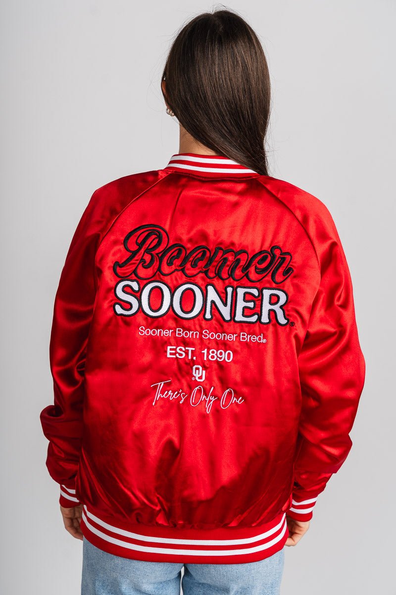 OU OU Sooners embroidered varsity jacket red Jacket | Lush Fashion Lounge Trendy Oklahoma University Sooners Apparel & Cute Gameday T-Shirts