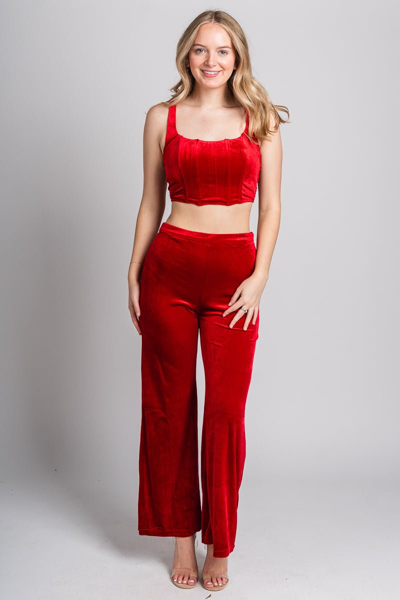 Velvet corset top red - Affordable New Year's Eve Party Outfits at Lush Fashion Lounge Boutique in Oklahoma City