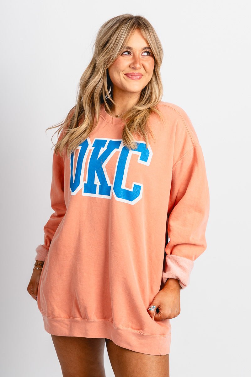 OKC oversized sweatshirt orange - Trendy OKC Apparel at Lush Fashion Lounge Boutique in Oklahoma City