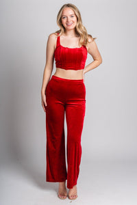 Velvet wide leg pants red | Lush Fashion Lounge: women's boutique pants, boutique women's pants, affordable boutique pants, women's fashion pants