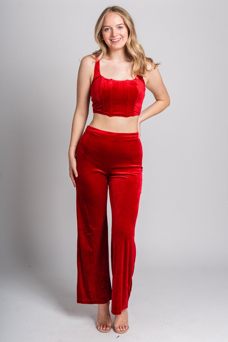 Velvet wide leg pants red | Lush Fashion Lounge: women's boutique pants, boutique women's pants, affordable boutique pants, women's fashion pants