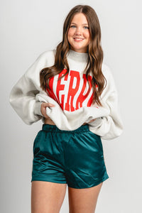 Satin boxer shorts green - Trendy Shorts - Fashion Shorts at Lush Fashion Lounge Boutique in Oklahoma City