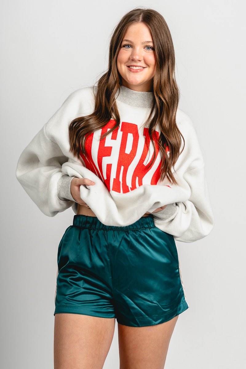 Satin boxer shorts green - Trendy Shorts - Fashion Shorts at Lush Fashion Lounge Boutique in Oklahoma City