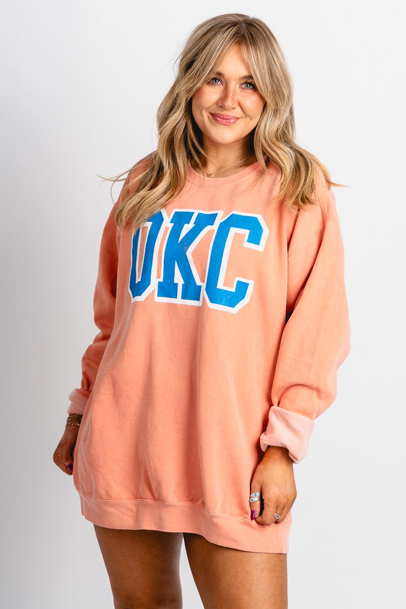 OKC oversized sweatshirt orange - Trendy Oklahoma City Basketball T-Shirts Lush Fashion Lounge Boutique in Oklahoma City