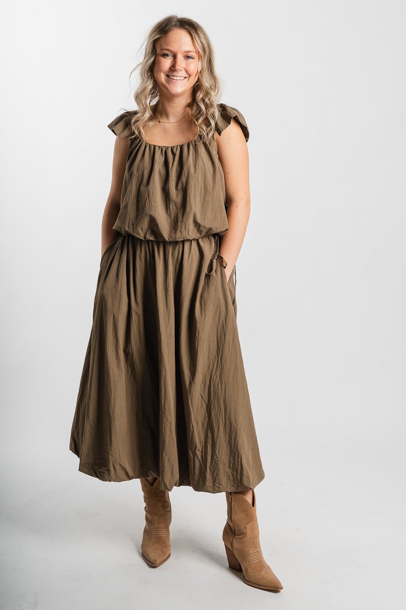 Flutter sleeve tank top dark olive - Trendy tank top - Fashion Tank Tops at Lush Fashion Lounge Boutique in Oklahoma City