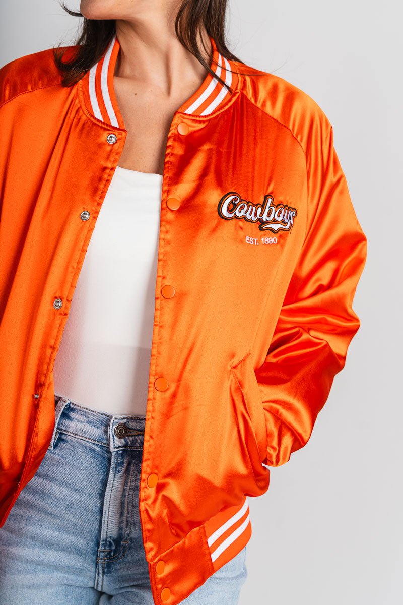 OSU OSU Cowboys embroidered varsity jacket orange Jacket | Lush Fashion Lounge Trendy Oklahoma State Cowboys Apparel & Cute Gameday T-Shirts