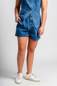 Pleated denim shorts blue - Affordable shorts - Boutique Shorts at Lush Fashion Lounge Boutique in Oklahoma City