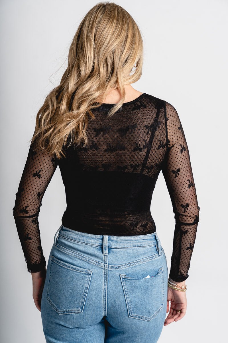 Bow mesh bodysuit black