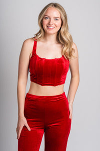 Velvet corset top red - Trendy New Year's Eve Dresses, Skirts, Kimonos and Sequins at Lush Fashion Lounge Boutique in Oklahoma City