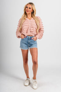 Layered ruffle sweater blush - Trendy top - Fashion Cardigans & Cute Kimonos at Lush Fashion Lounge Boutique in Oklahoma City