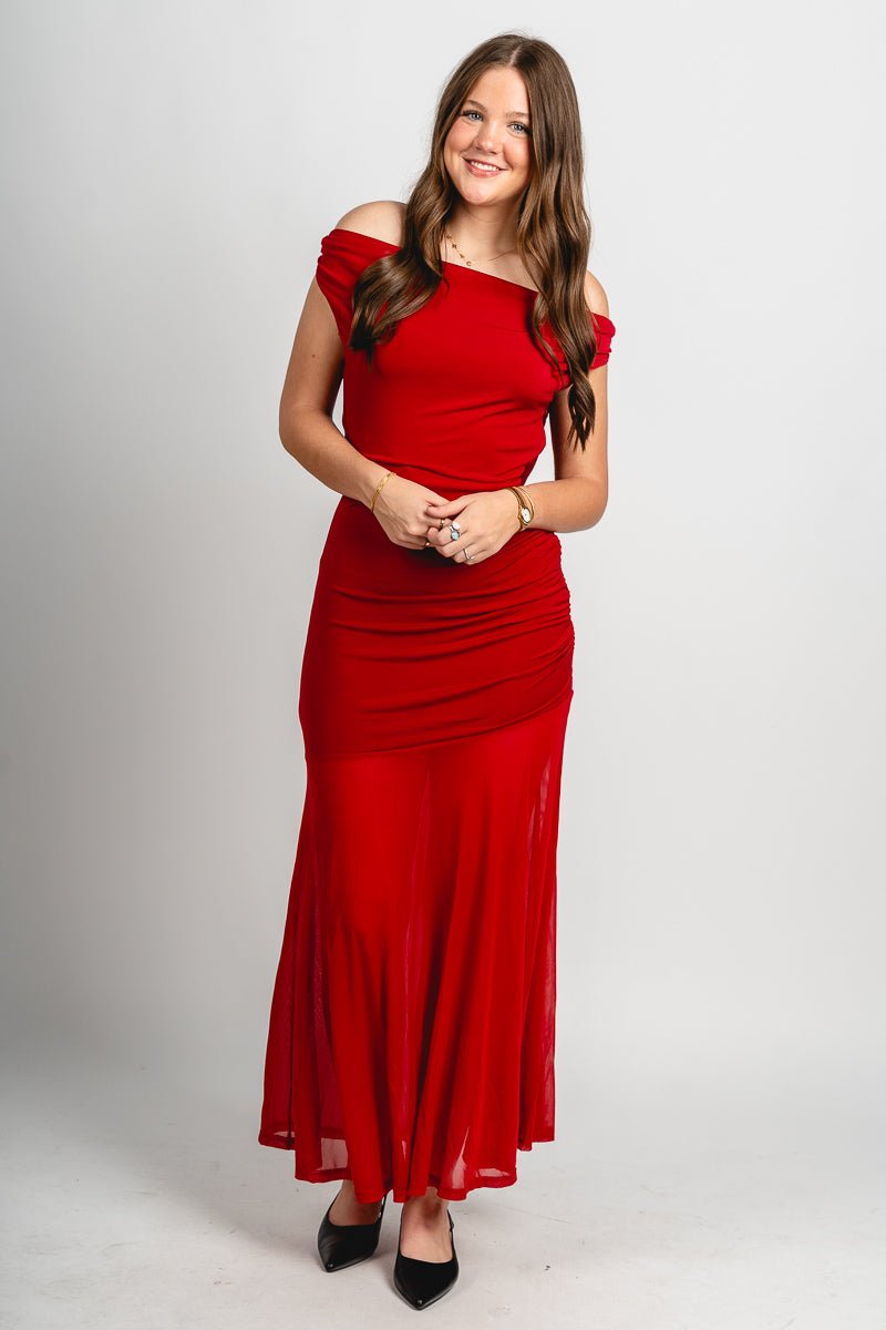 Cowl neck maxi dress red - Trendy dress - Fashion Dresses at Lush Fashion Lounge Boutique in Oklahoma City