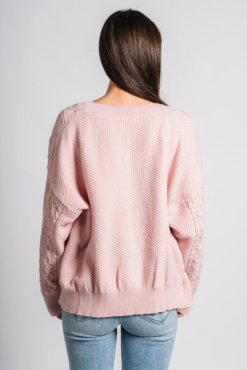 Velvet bow sweater cardigan blush