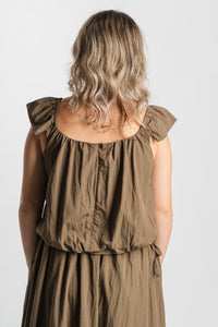 Flutter sleeve tank top dark olive Stylish tank top - Womens Fashion Tank Tops at Lush Fashion Lounge Boutique in Oklahoma City