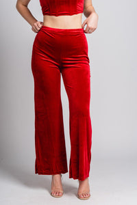 Velvet wide leg pants red - Trendy New Year's Eve Outfits at Lush Fashion Lounge Boutique in Oklahoma City