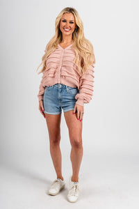 Layered ruffle sweater blush – Unique Sweaters | Lounging Sweaters and Womens Fashion Sweaters at Lush Fashion Lounge Boutique in Oklahoma City