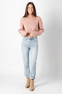 Long sleeve ribbed crop sweater dusty rose – Unique Sweaters | Lounging Sweaters and Womens Fashion Sweaters at Lush Fashion Lounge Boutique in Oklahoma City