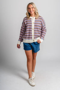 Striped sweater cardigan white/multi – Unique Sweaters | Lounging Sweaters and Womens Fashion Sweaters at Lush Fashion Lounge Boutique in Oklahoma City