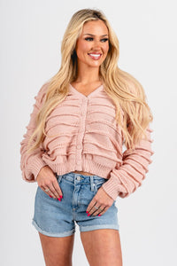 Layered ruffle sweater blush - Affordable top - Boutique Cardigans & Trendy Kimonos at Lush Fashion Lounge Boutique in Oklahoma City