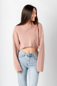 Long sleeve ribbed crop sweater dusty rose – Stylish Sweaters | Boutique Sweaters at Lush Fashion Lounge Boutique in Oklahoma City