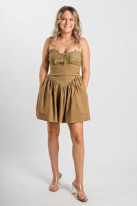 Crochet strapless romper dark beige - Trendy romper - Fashion Rompers & Pantsuits at Lush Fashion Lounge Boutique in Oklahoma City